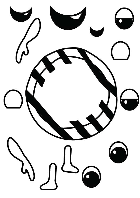 Illustrated puppet parts arranged around a  character